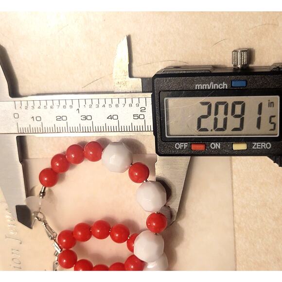 Red White Hoop Earrings 2" Retro Bold Funky Y2K Festival Pierced 80's Acrylic - Picture 2 of 6